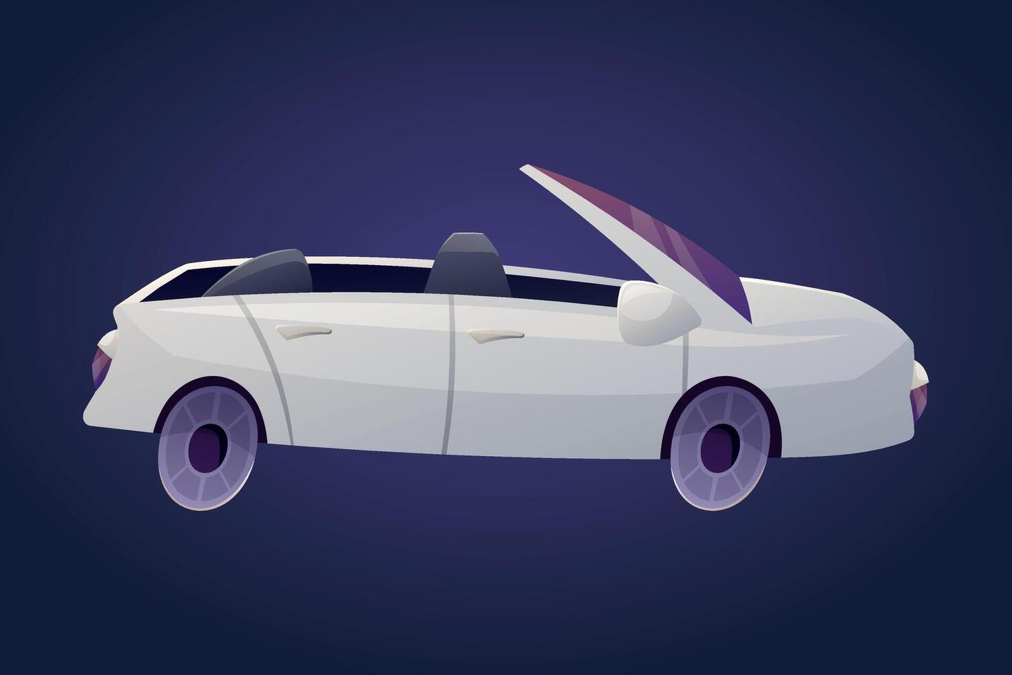White passenger car, convertible without roof, cabriolet. isolated cartoon illustration of automobile. vector