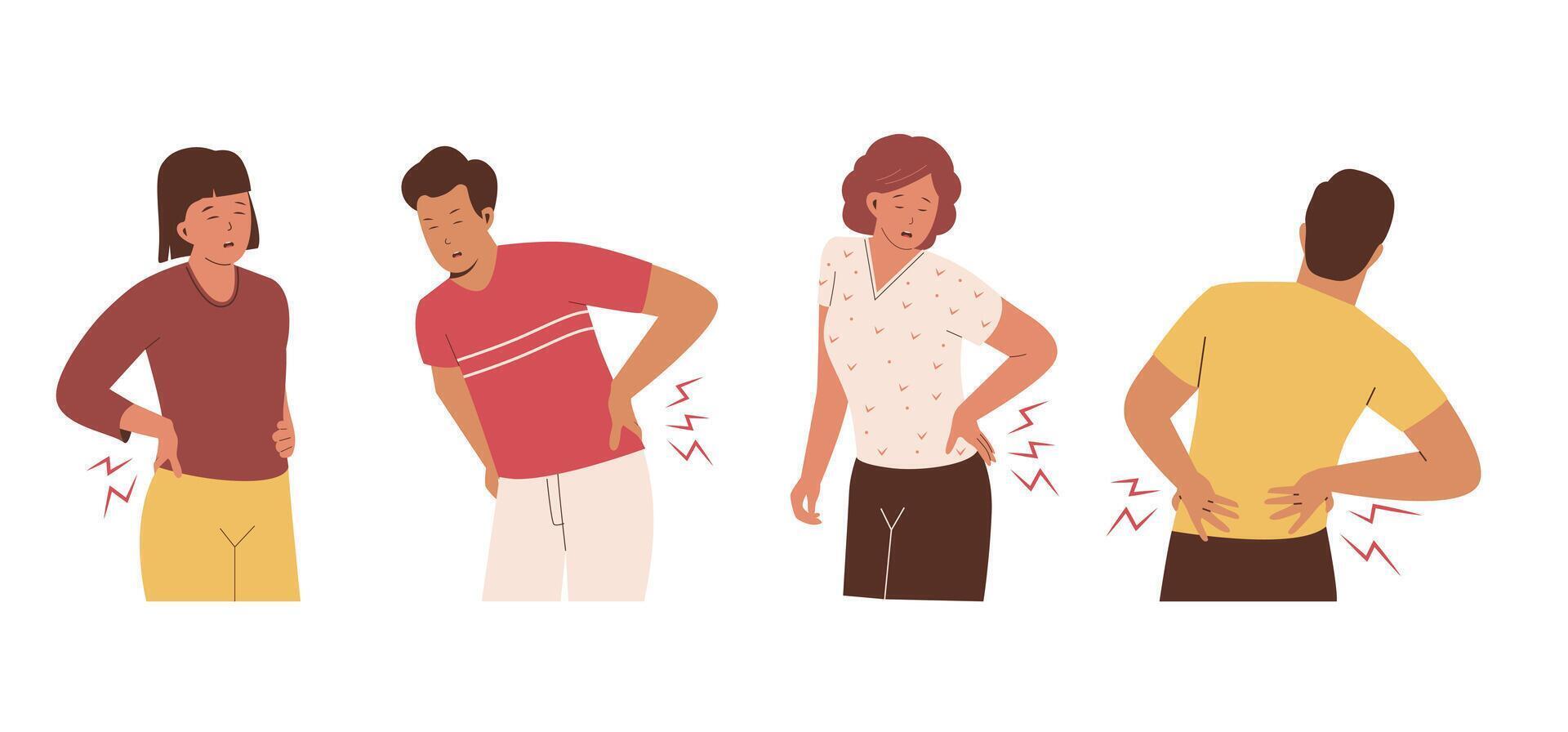 People suffering from pain in the lumbar region vector