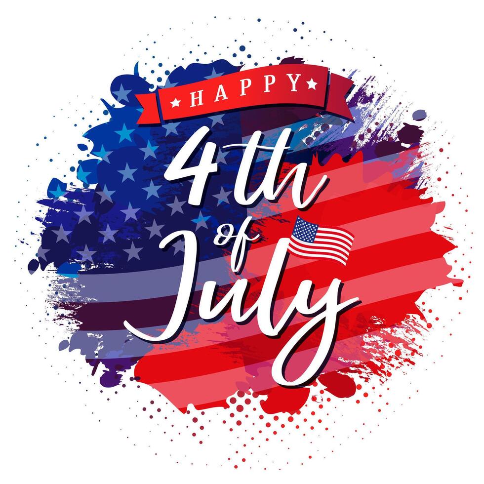 Happy 4th of July with ink grunge style USA flag. Happy Independence Day greetings vector