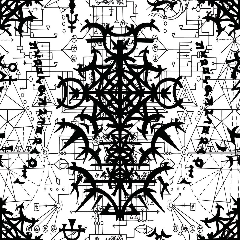 Seamless pattern with geometric gothic symbols, lines and figures vector