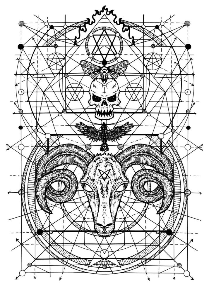 Graphic illustrations with symbols of death and devil signs vector