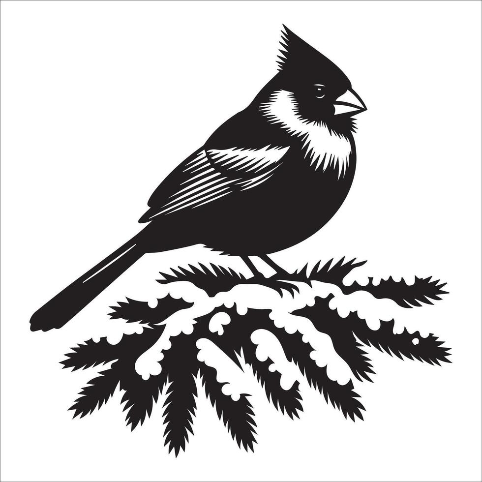 A Northern cardinal bird sitting proudly illustration in black and white vector