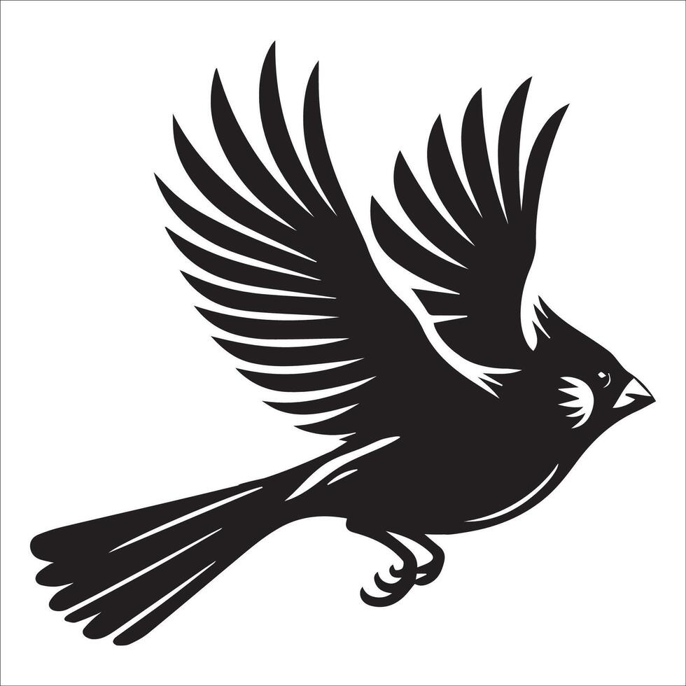 A Northern cardinal bird in mid flight with wings fully spread illustration vector