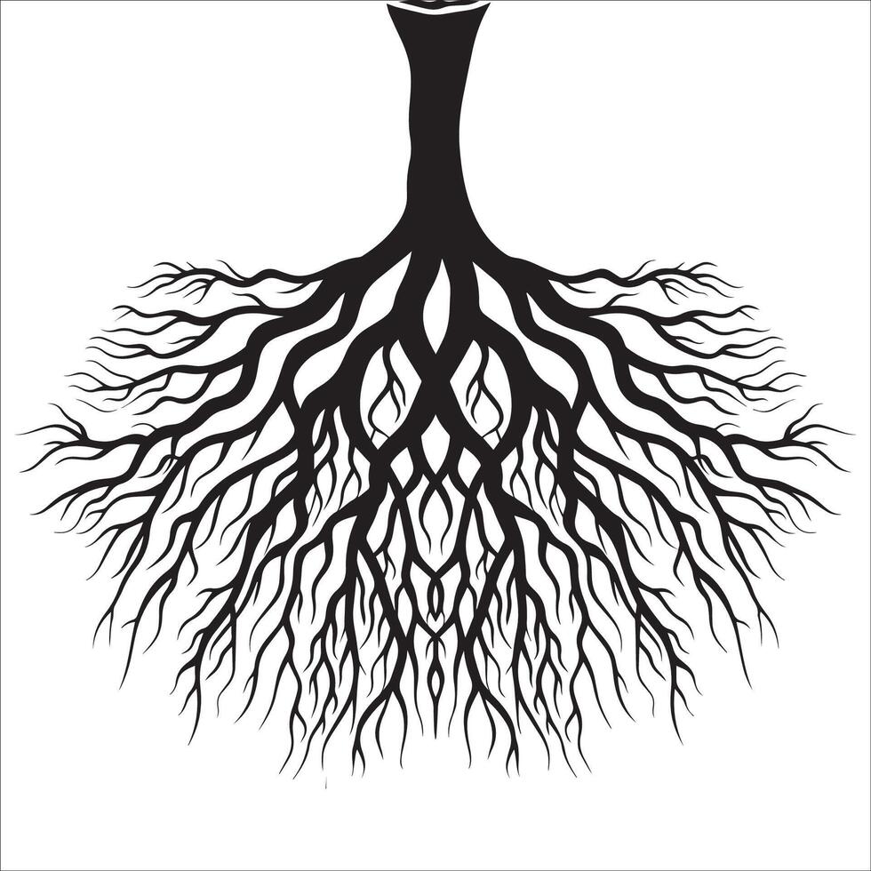 simple black and white illustration of a tree roots vector
