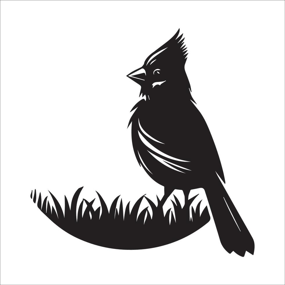 A Northern cardinal bird in a forest illustration in black and white vector