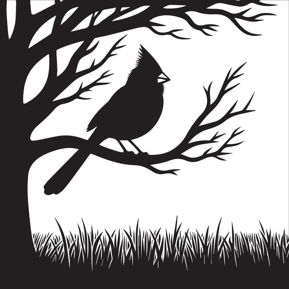 Northern Cardinal Bird Graphic - Bird illustration in black and white vector
