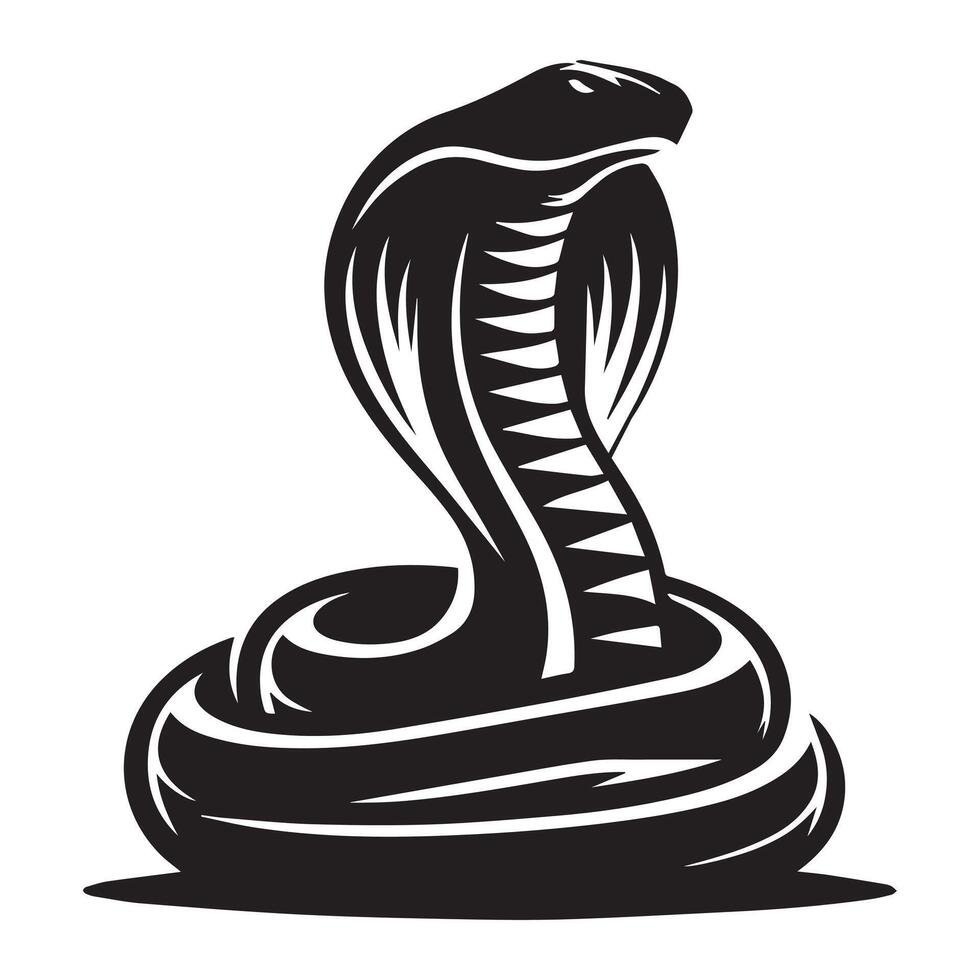 king cobra snake pose illustration in black and white vector