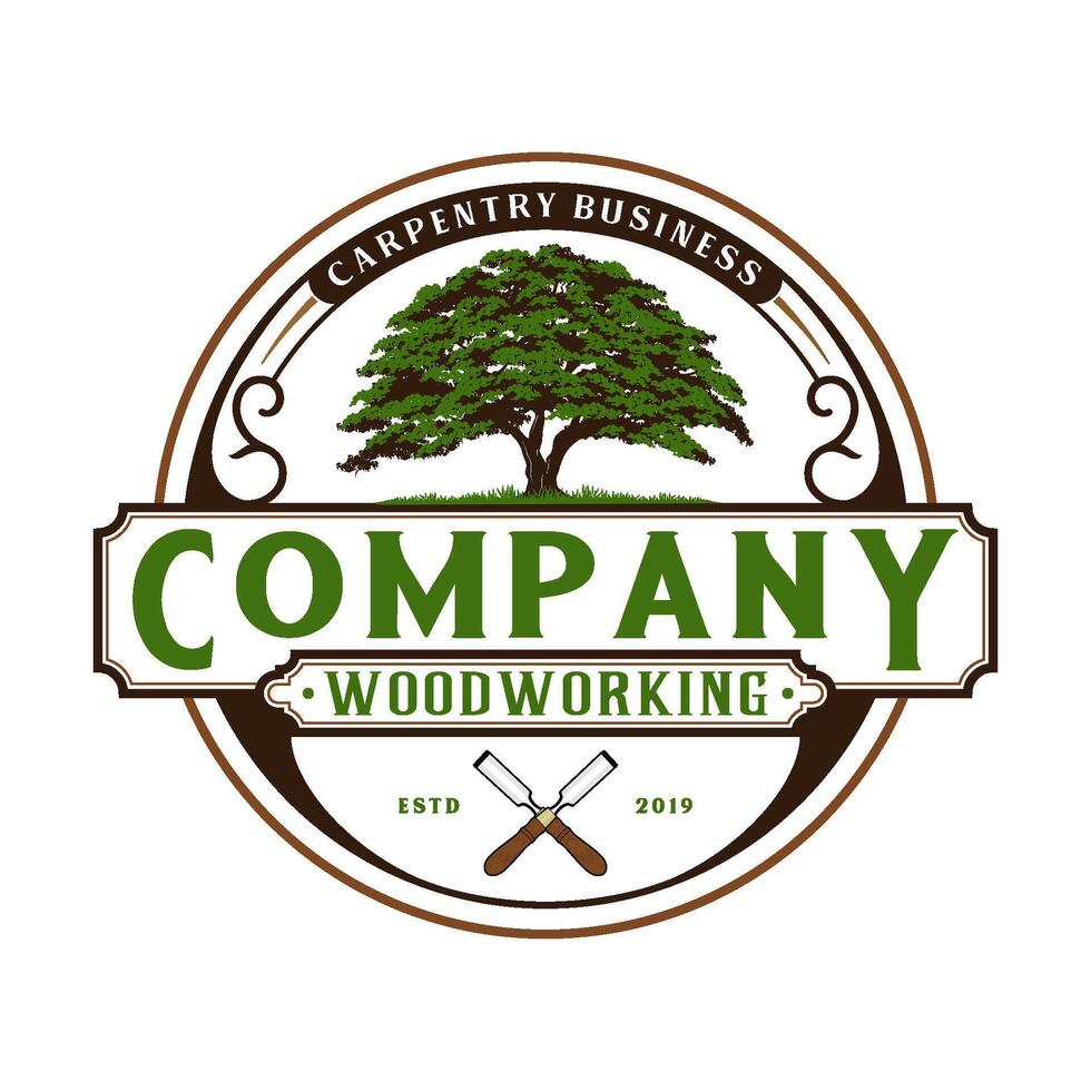 Oak logo design. big tree in circle concept for real estate, construction, housing, furniture and more vector