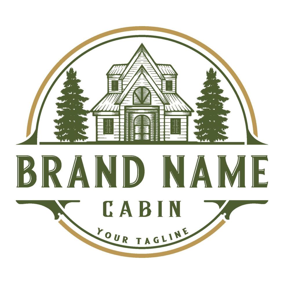 classic cabin logo. wooden house, lodging and recreation vector