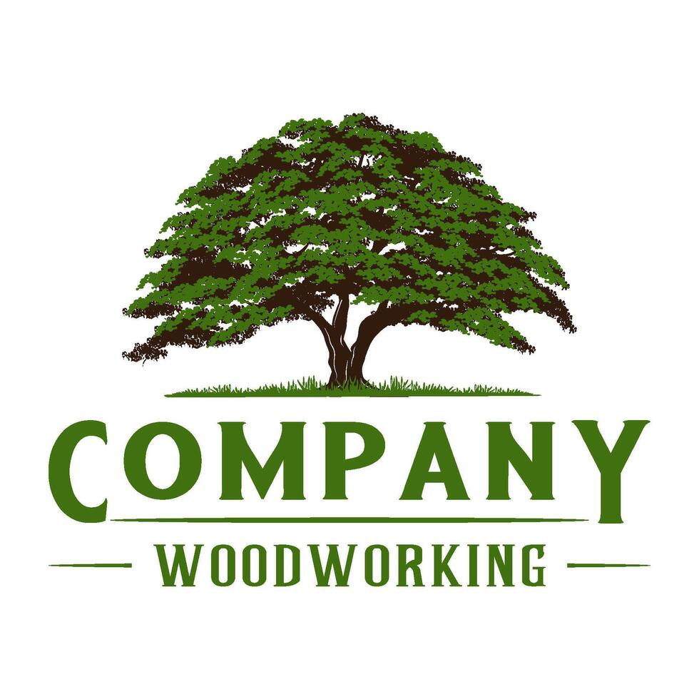 oak tree logo with roots. large tree designs with shady leaves for development, housing, education and others. vector