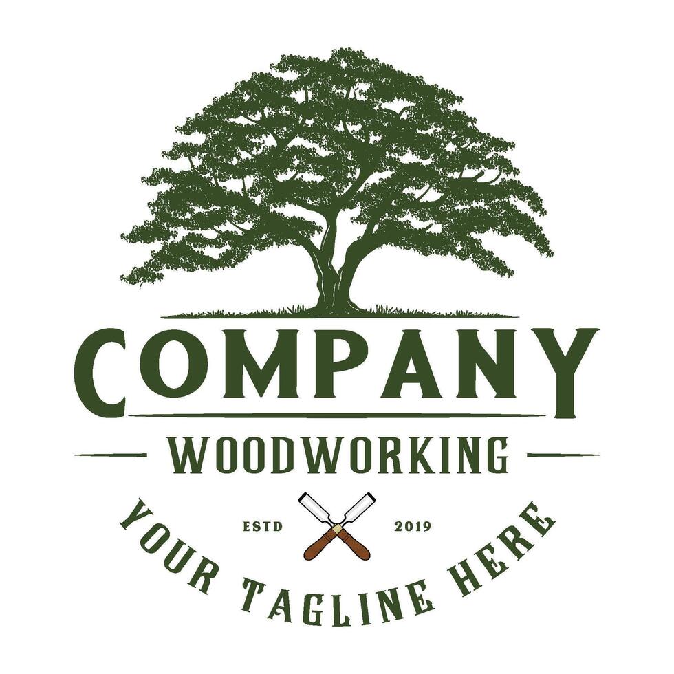 vintage oak logo design. the concept of a big tree with shady leaves for construction, housing, education and others. vector
