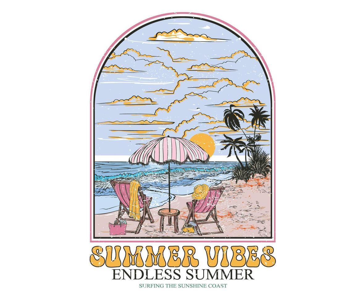 Sunshine beach club graphic print design for t shirt print, poster, sticker and other uses. Sunny day at the beach. Ocean wave. Palm tree print artwork. Good vibe long beach. vector