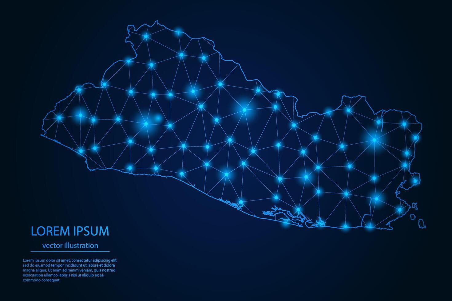 Abstract image El Salvador map - With Blue Glow Dots And Lines On Dark Gradient Background, 3D Mesh Polygon Network Connection. vector