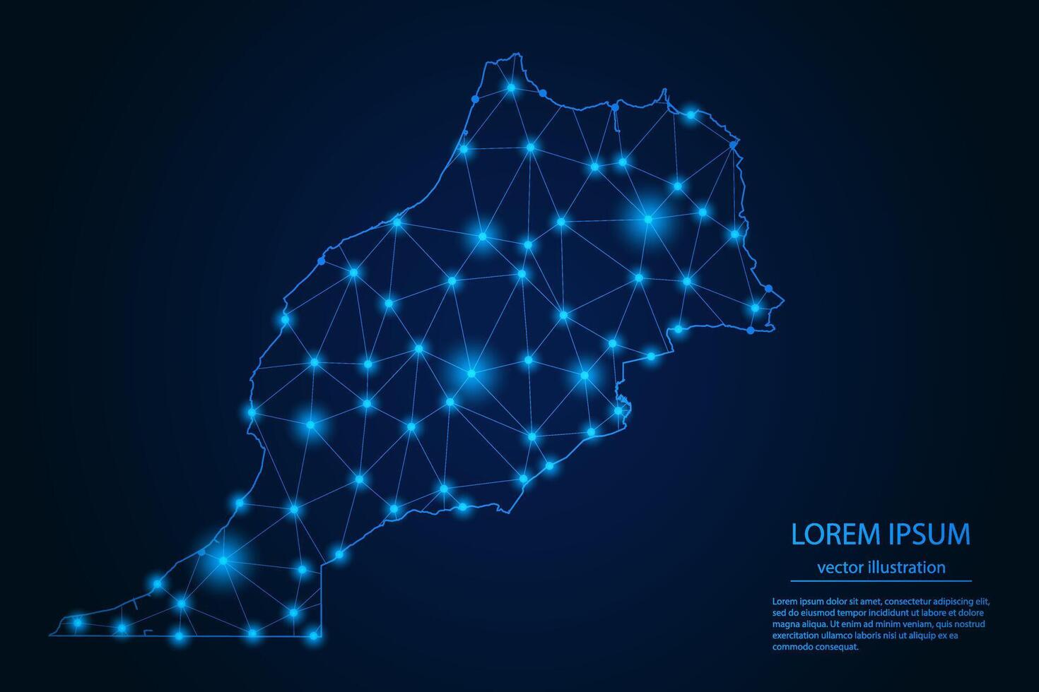 Abstract image Morocco map - With Blue Glow Dots And Lines On Dark Gradient Background, 3D Mesh Polygon Network Connection. vector