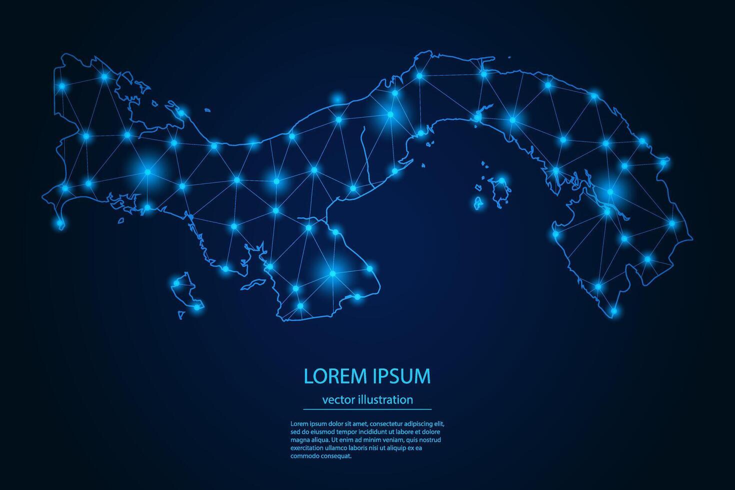 Abstract image Panama map - With Blue Glow Dots And Lines On Dark Gradient Background, 3D Mesh Polygon Network Connection. vector