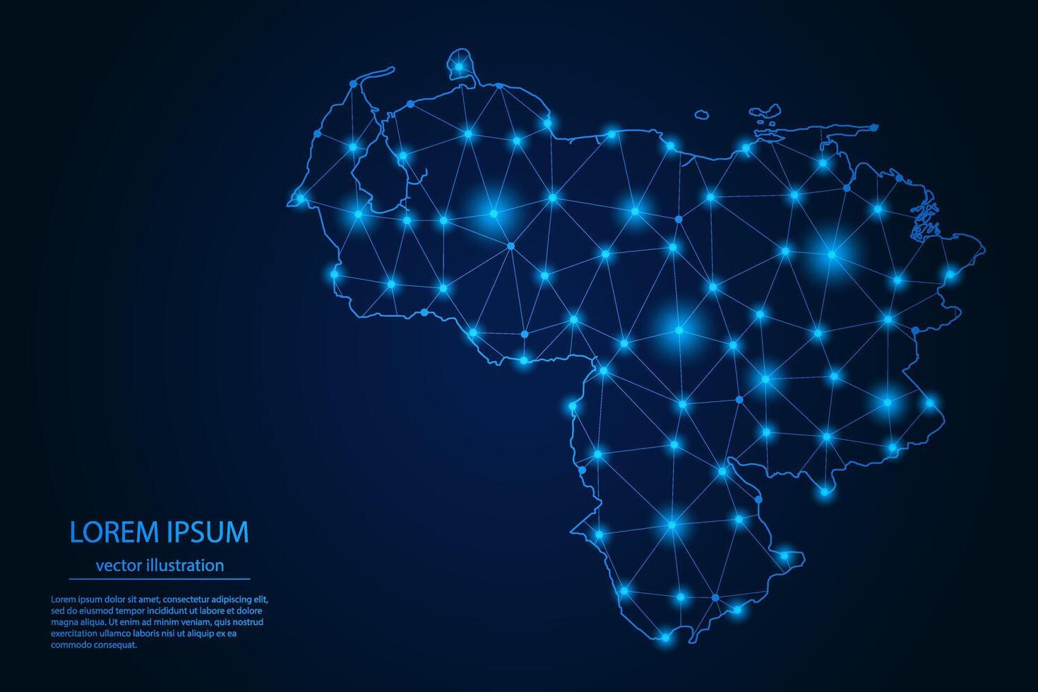 Abstract image Venezuela map - With Blue Glow Dots And Lines On Dark Gradient Background, 3D Mesh Polygon Network Connection. vector