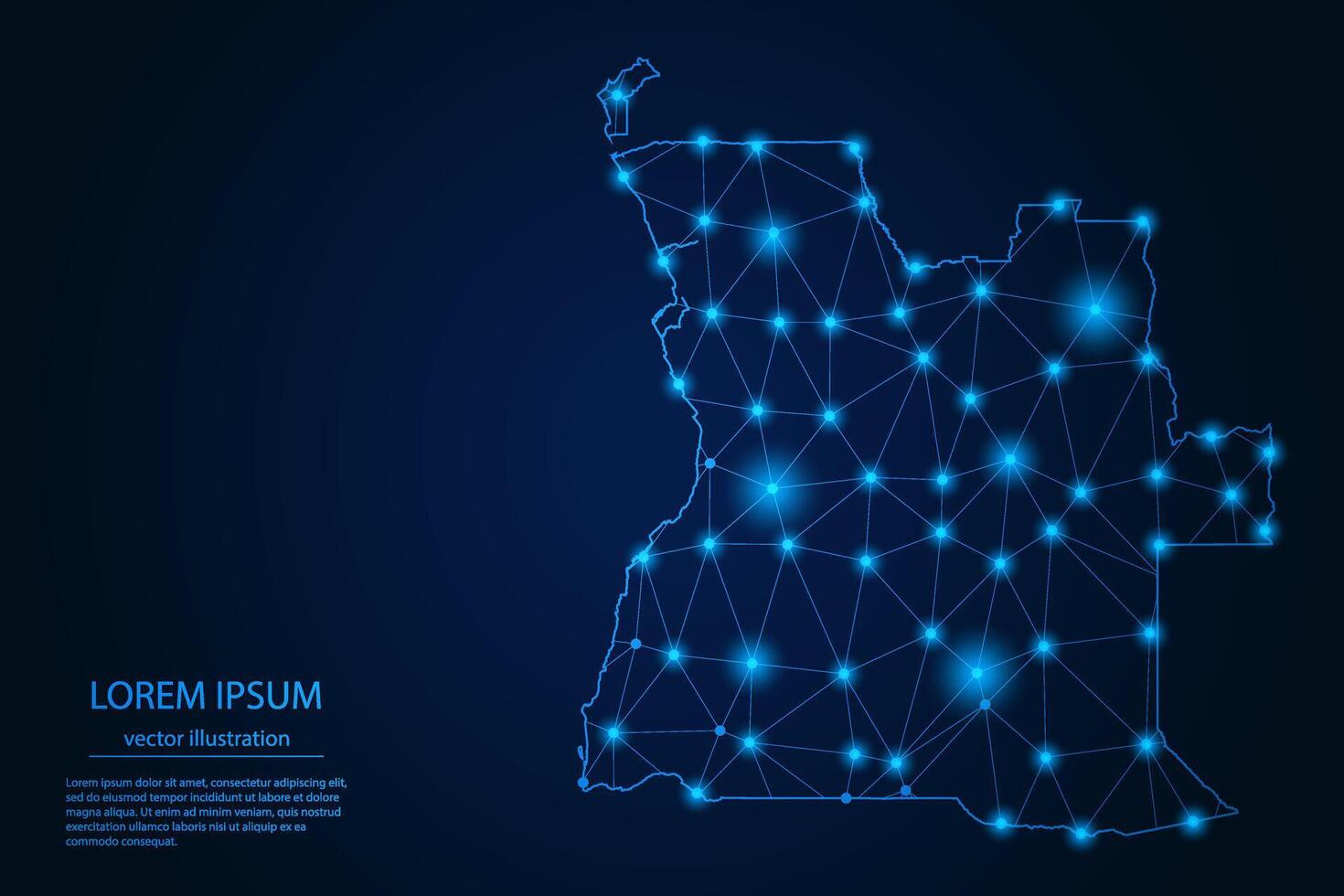 Abstract image Angola map - With Blue Glow Dots And Lines On Dark Gradient Background, 3D Mesh Polygon Network Connection. vector
