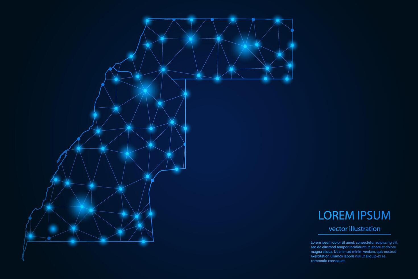 Abstract image Western Sahara map - With Blue Glow Dots And Lines On Dark Gradient Background, 3D Mesh Polygon Network Connection. vector