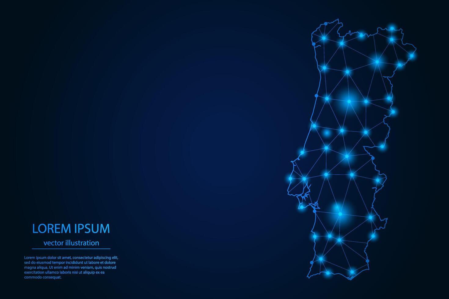 Abstract image Portugal map - With Blue Glow Dots And Lines On Dark Gradient Background, 3D Mesh Polygon Network Connection. vector