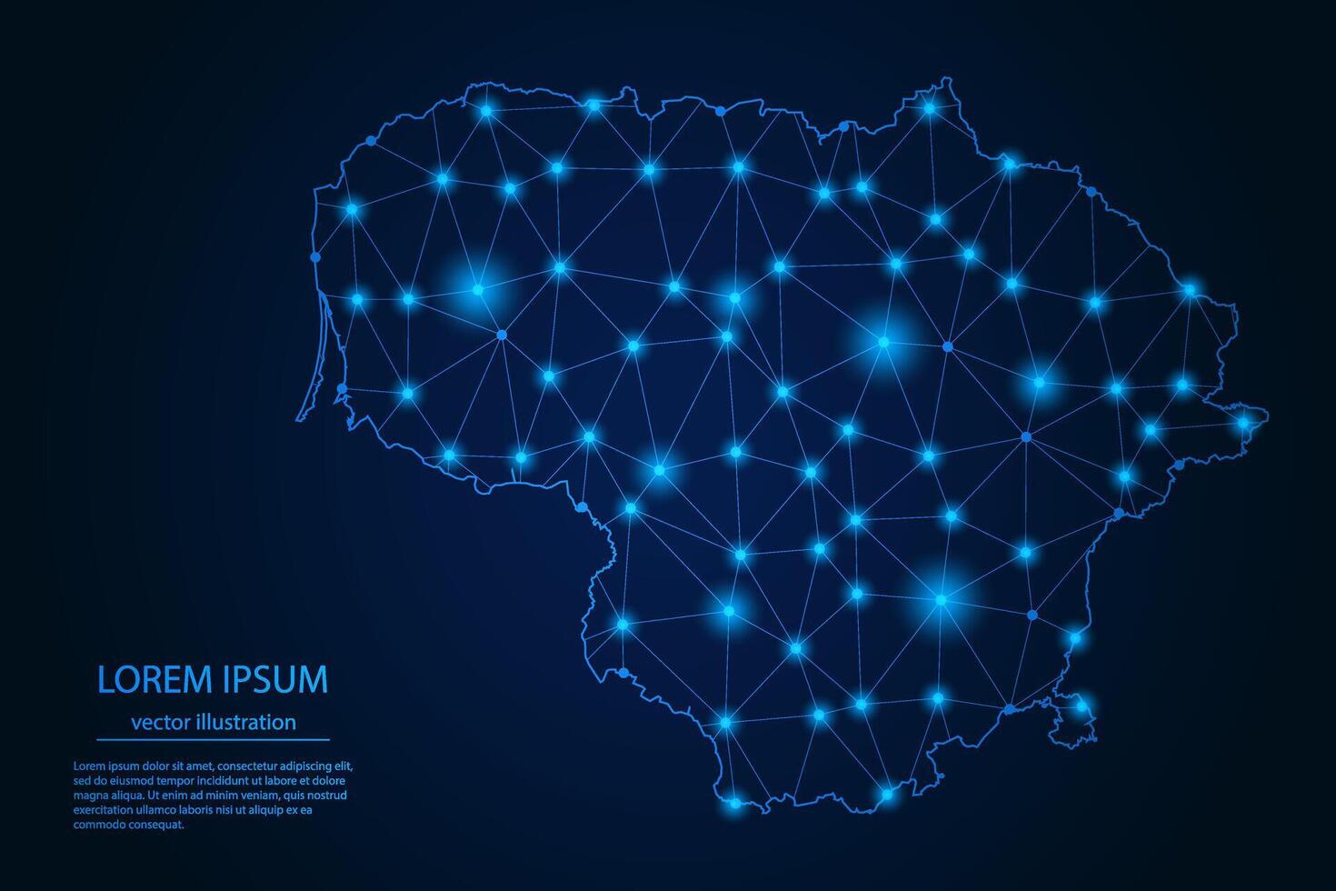 Abstract image Lithuania map - With Blue Glow Dots And Lines On Dark Gradient Background, 3D Mesh Polygon Network Connection. vector