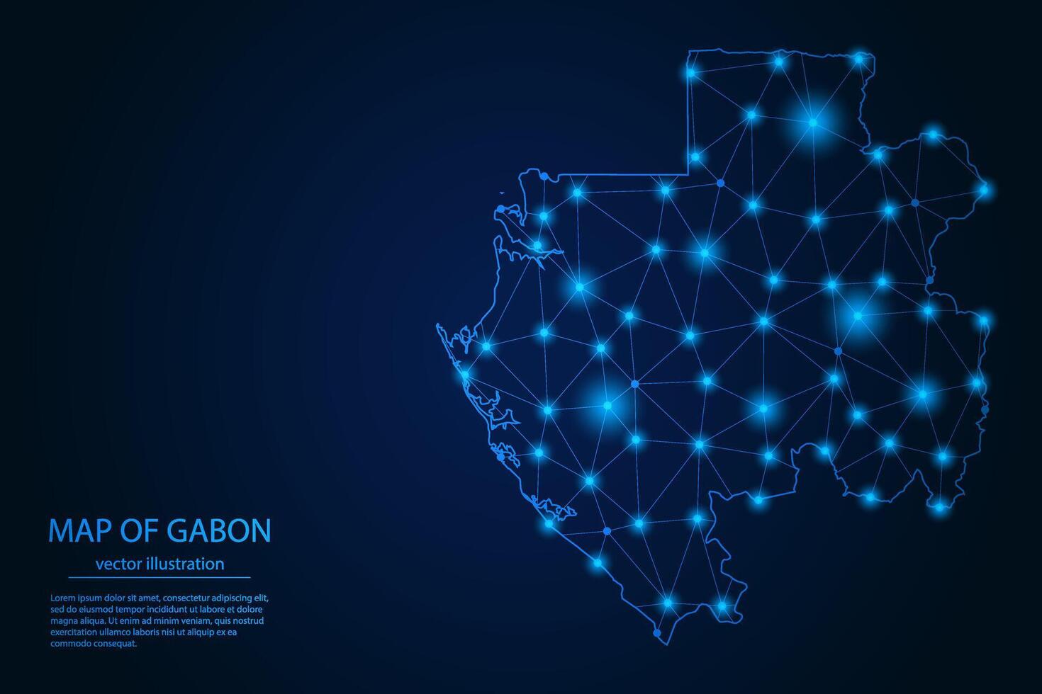 Abstract image Gabon map - With Blue Glow Dots And Lines On Dark Gradient Background, 3D Mesh Polygon Network Connection. vector