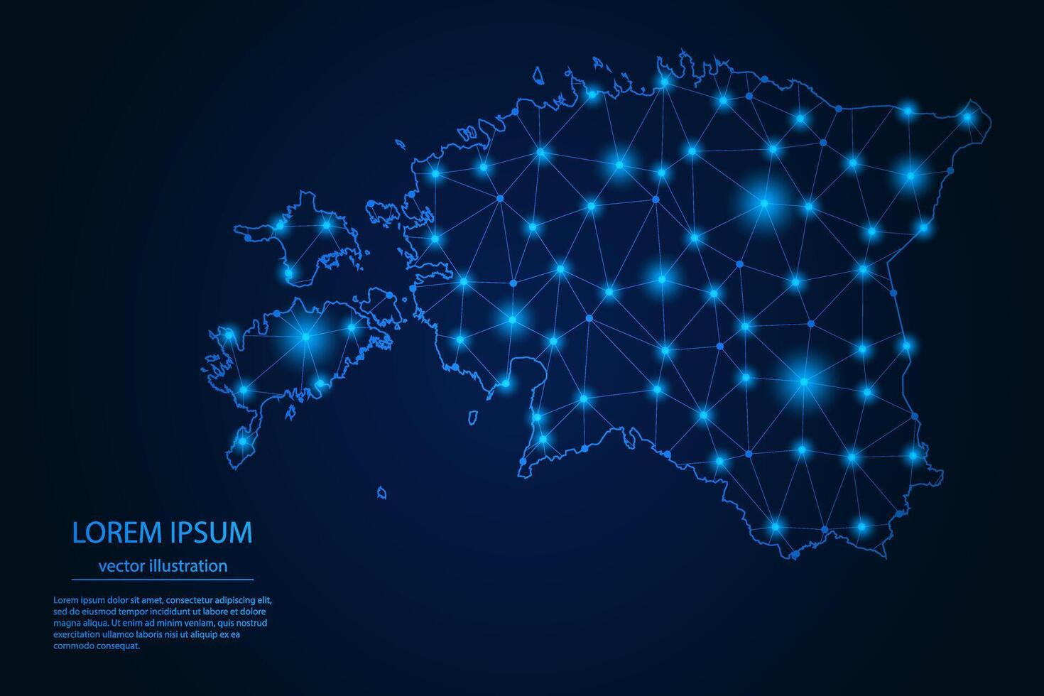Abstract image Estonia map - With Blue Glow Dots And Lines On Dark Gradient Background, 3D Mesh Polygon Network Connection. vector