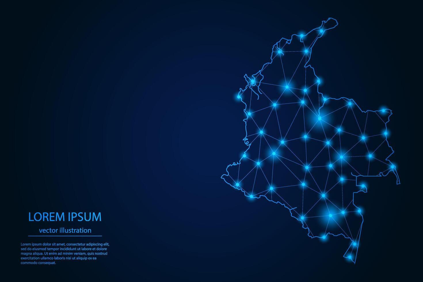 Abstract image Colombia map - With Blue Glow Dots And Lines On Dark Gradient Background, 3D Mesh Polygon Network Connection. vector