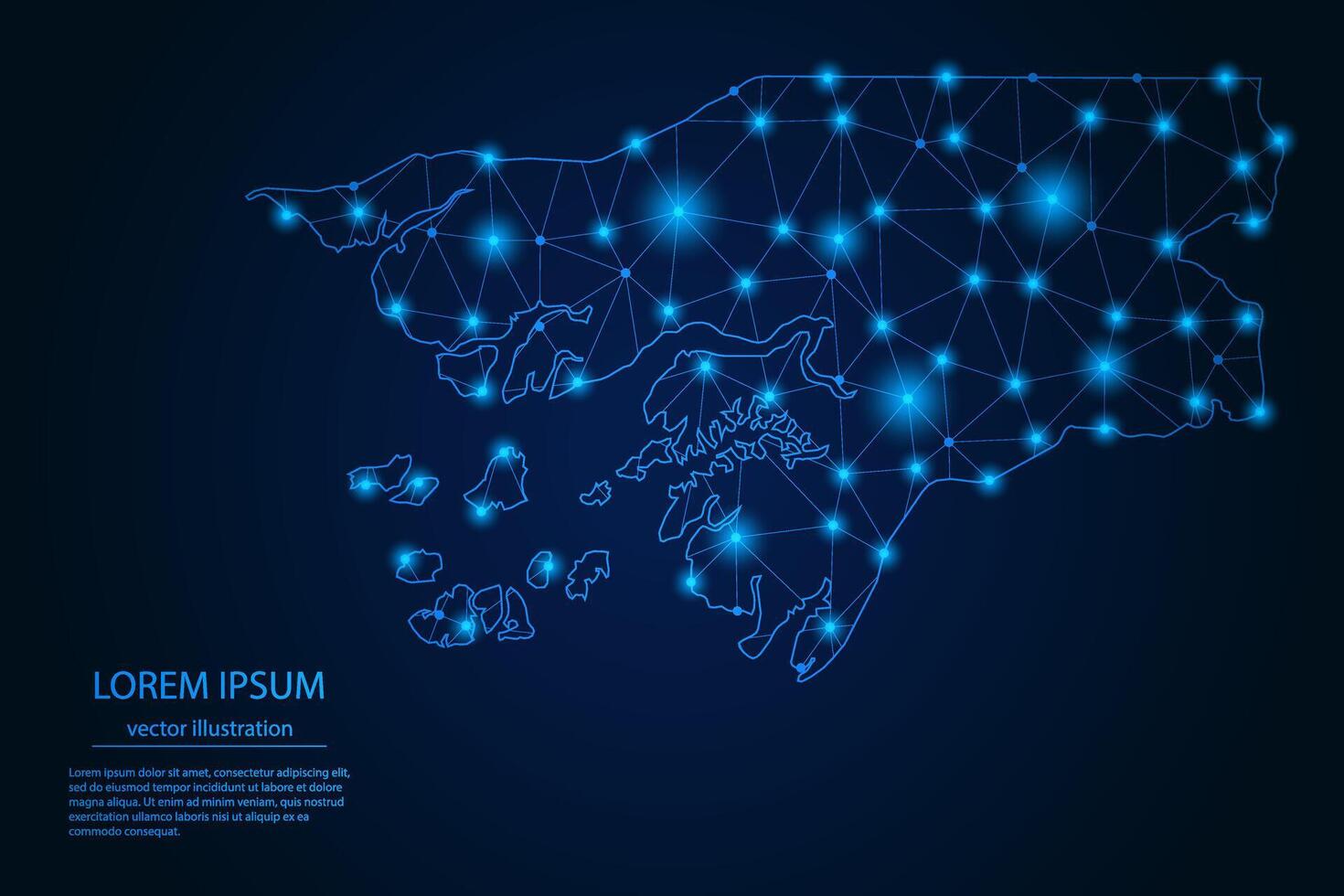Abstract image Guinea Bissau map - With Blue Glow Dots And Lines On Dark Gradient Background, 3D Mesh Polygon Network Connection. vector