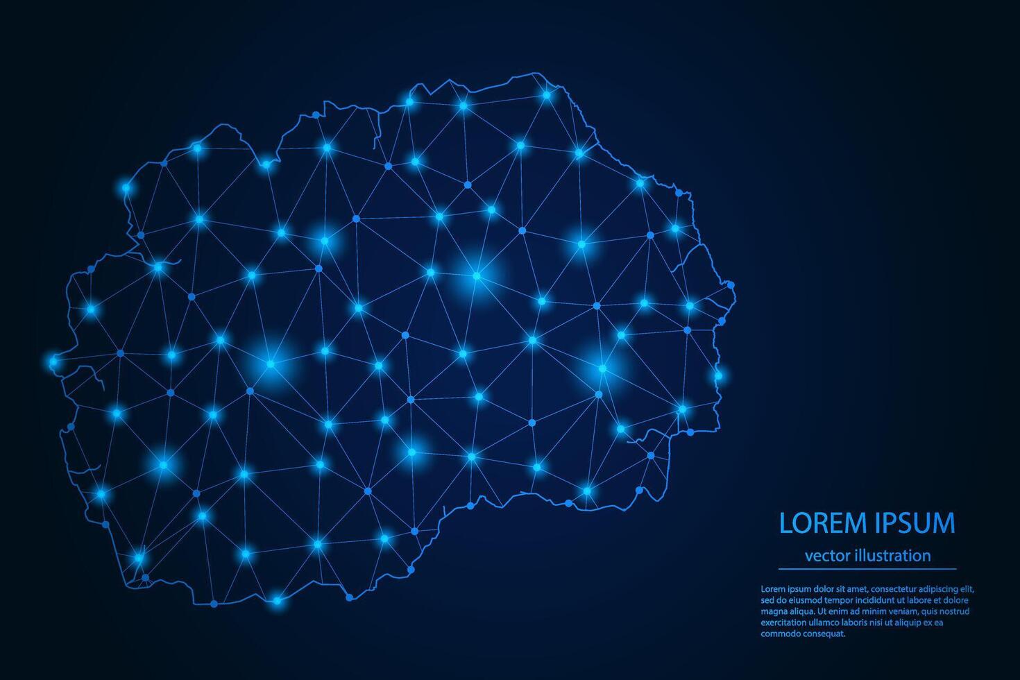 Abstract image Macedonia map - With Blue Glow Dots And Lines On Dark Gradient Background, 3D Mesh Polygon Network Connection. vector