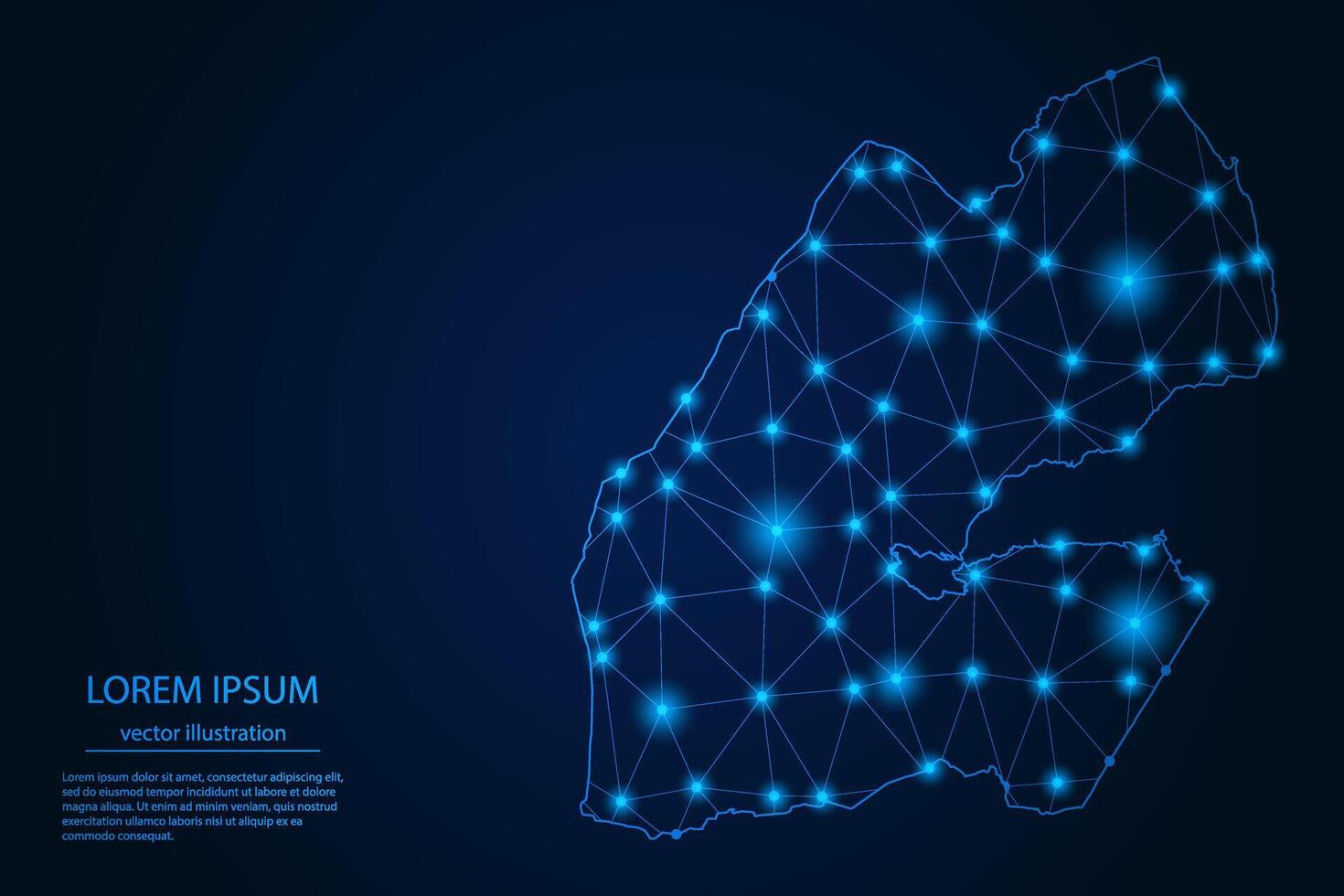 Abstract image Djibouti map - With Blue Glow Dots And Lines On Dark Gradient Background, 3D Mesh Polygon Network Connection. vector