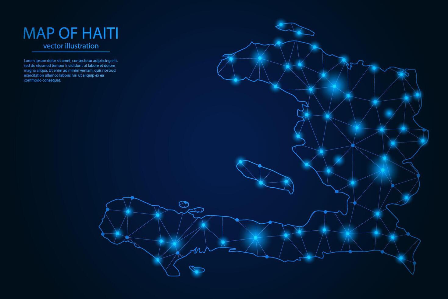Abstract image Haiti map - With Blue Glow Dots And Lines On Dark Gradient Background, 3D Mesh Polygon Network Connection. vector