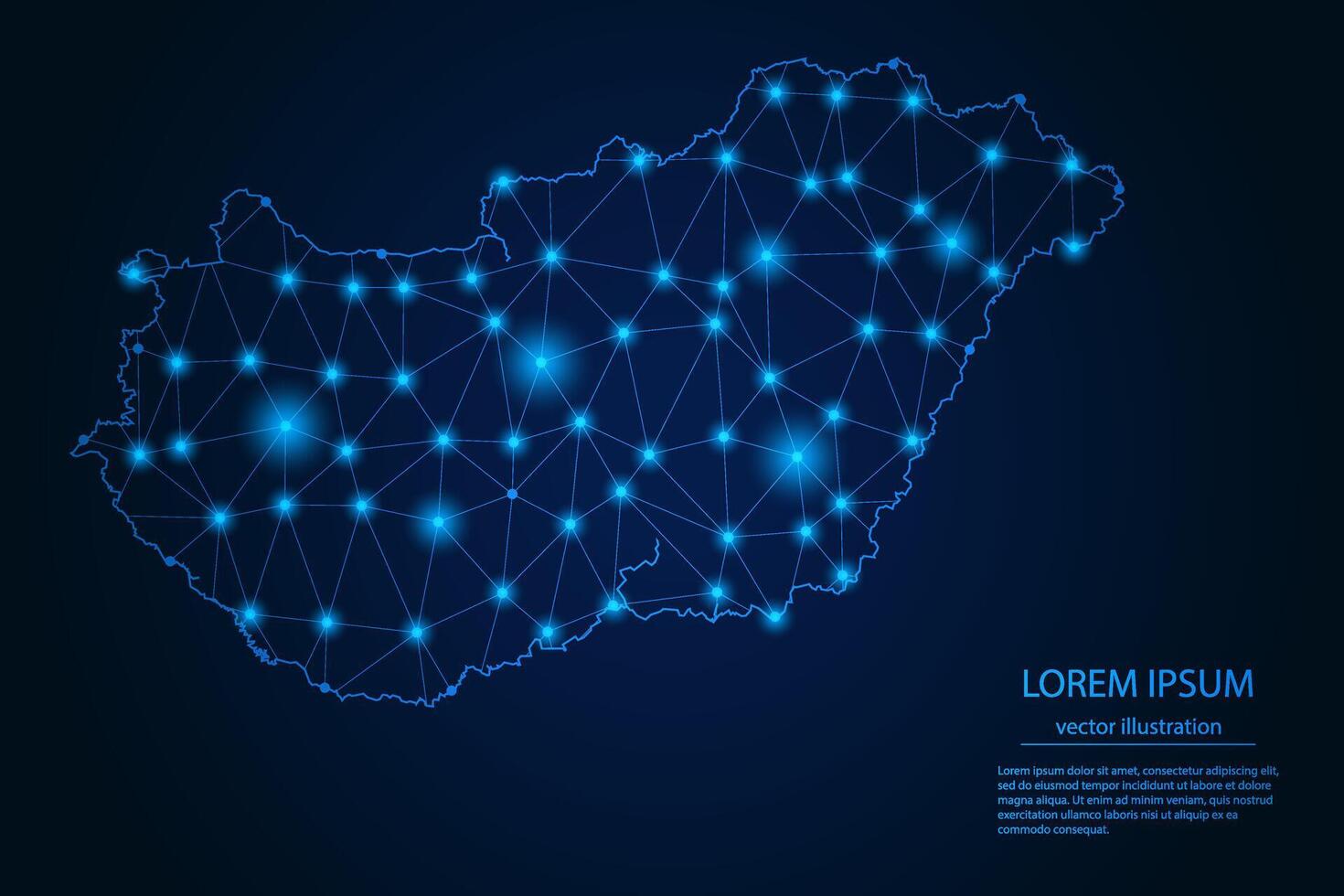 Abstract image Hungary map - With Blue Glow Dots And Lines On Dark Gradient Background, 3D Mesh Polygon Network Connection. vector