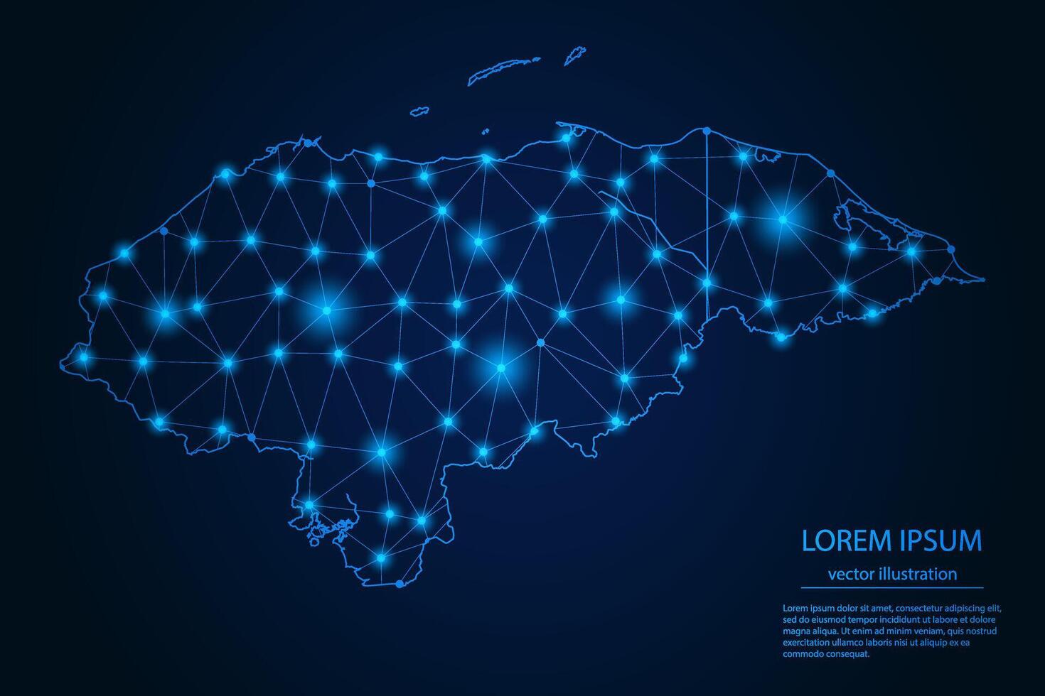 Abstract image Honduras map - With Blue Glow Dots And Lines On Dark Gradient Background, 3D Mesh Polygon Network Connection. vector