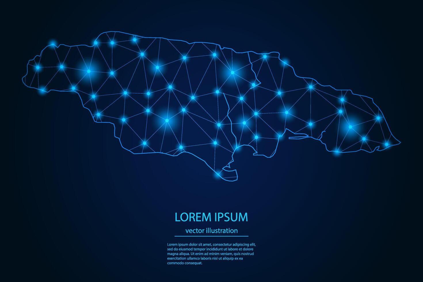 Abstract image Jamaica map - With Blue Glow Dots And Lines On Dark Gradient Background, 3D Mesh Polygon Network Connection. vector