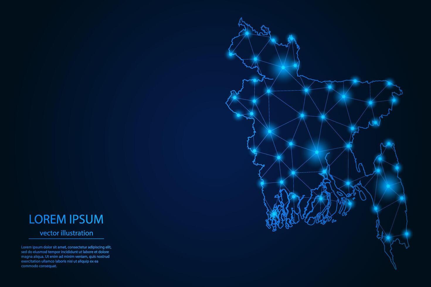 Abstract image Bangladesh map - With Blue Glow Dots And Lines On Dark Gradient Background, 3D Mesh Polygon Network Connection. vector