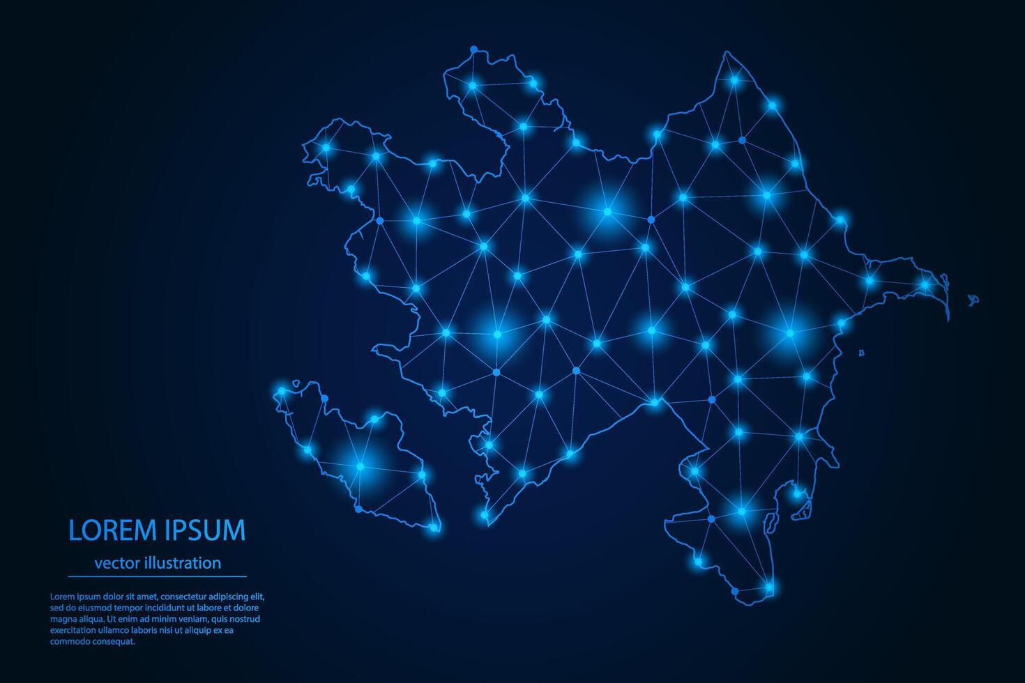 Abstract image Azerbaijan map - With Blue Glow Dots And Lines On Dark Gradient Background, 3D Mesh Polygon Network Connection. vector