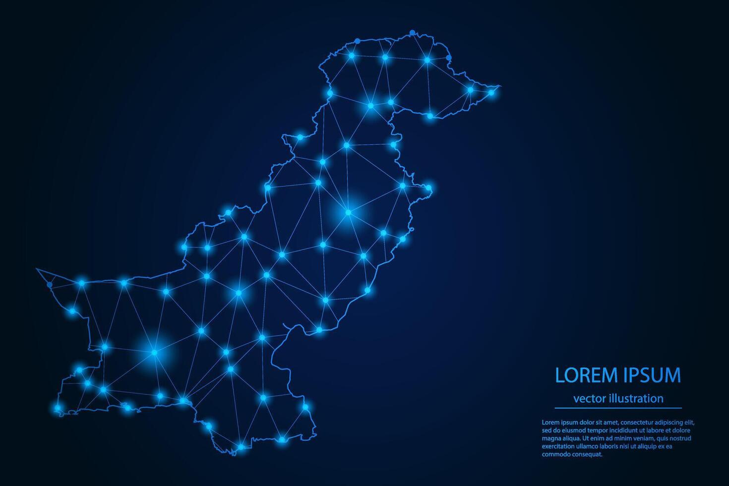 Abstract image Pakistan map - With Blue Glow Dots And Lines On Dark Gradient Background, 3D Mesh Polygon Network Connection. vector