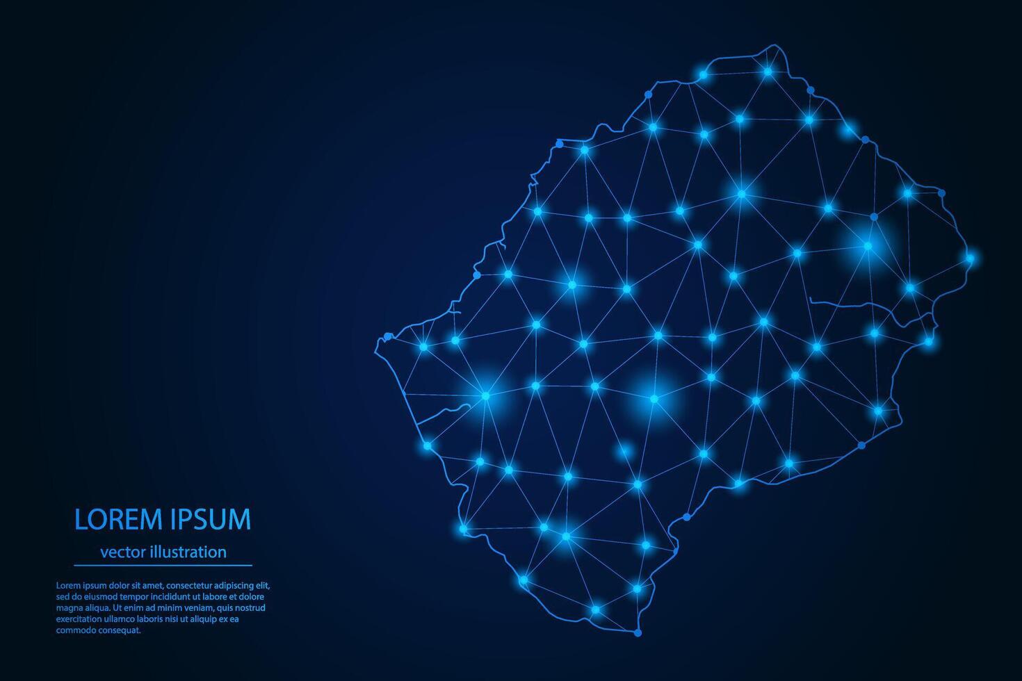 Abstract image Lesotho map - With Blue Glow Dots And Lines On Dark Gradient Background, 3D Mesh Polygon Network Connection. vector