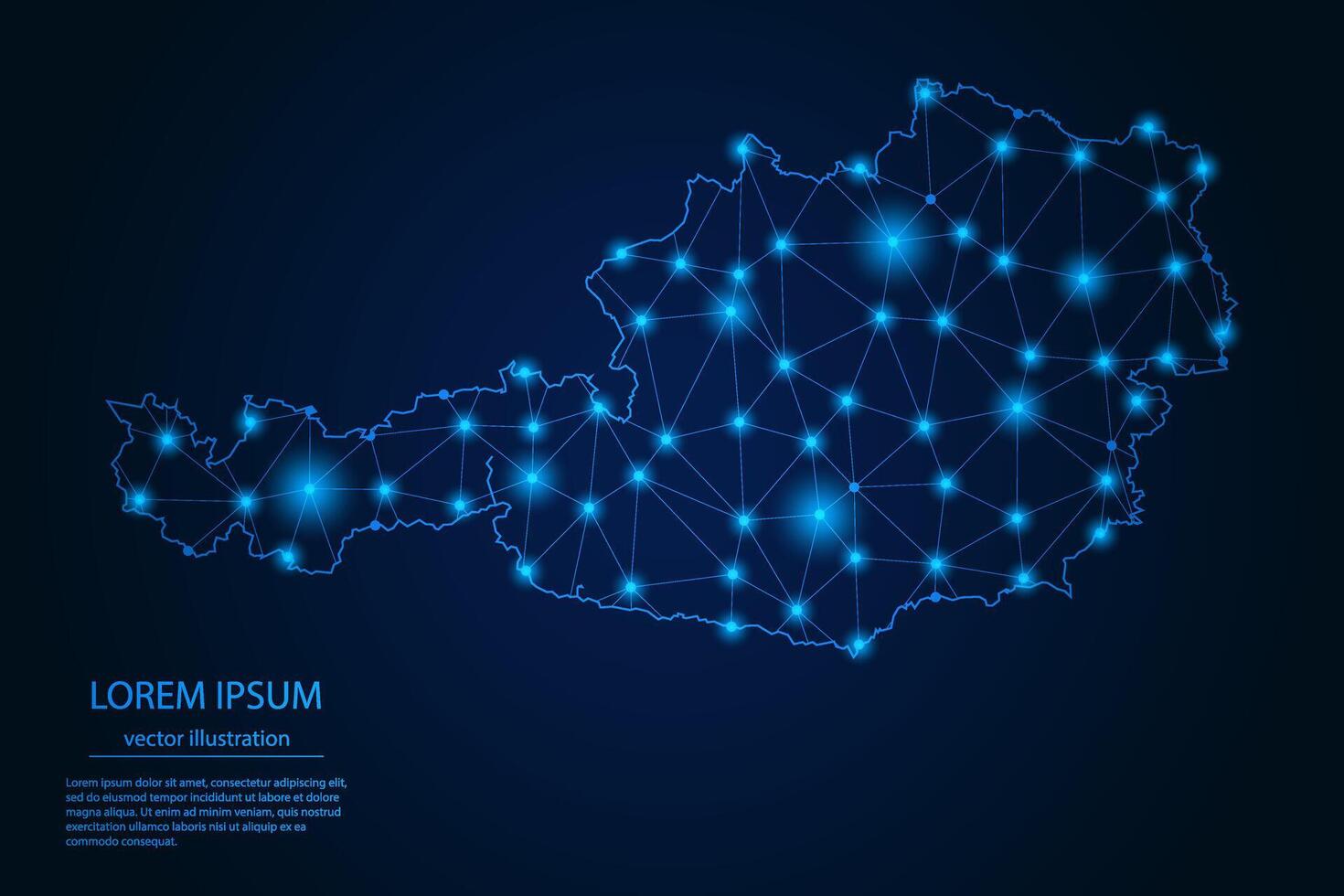 Abstract image Austria map - With Blue Glow Dots And Lines On Dark Gradient Background, 3D Mesh Polygon Network Connection. vector