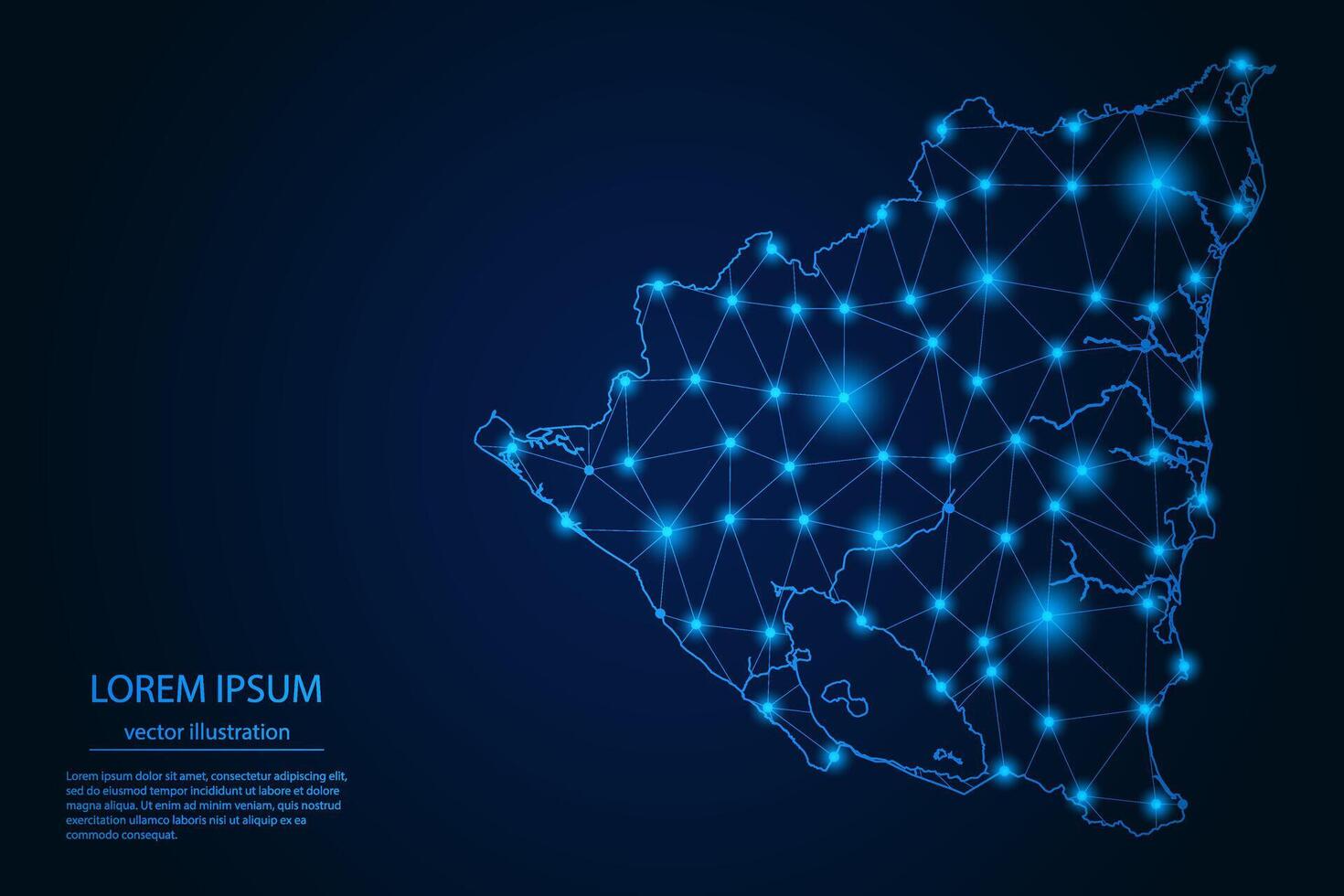 Abstract image Nicaragua map - With Blue Glow Dots And Lines On Dark Gradient Background, 3D Mesh Polygon Network Connection. vector