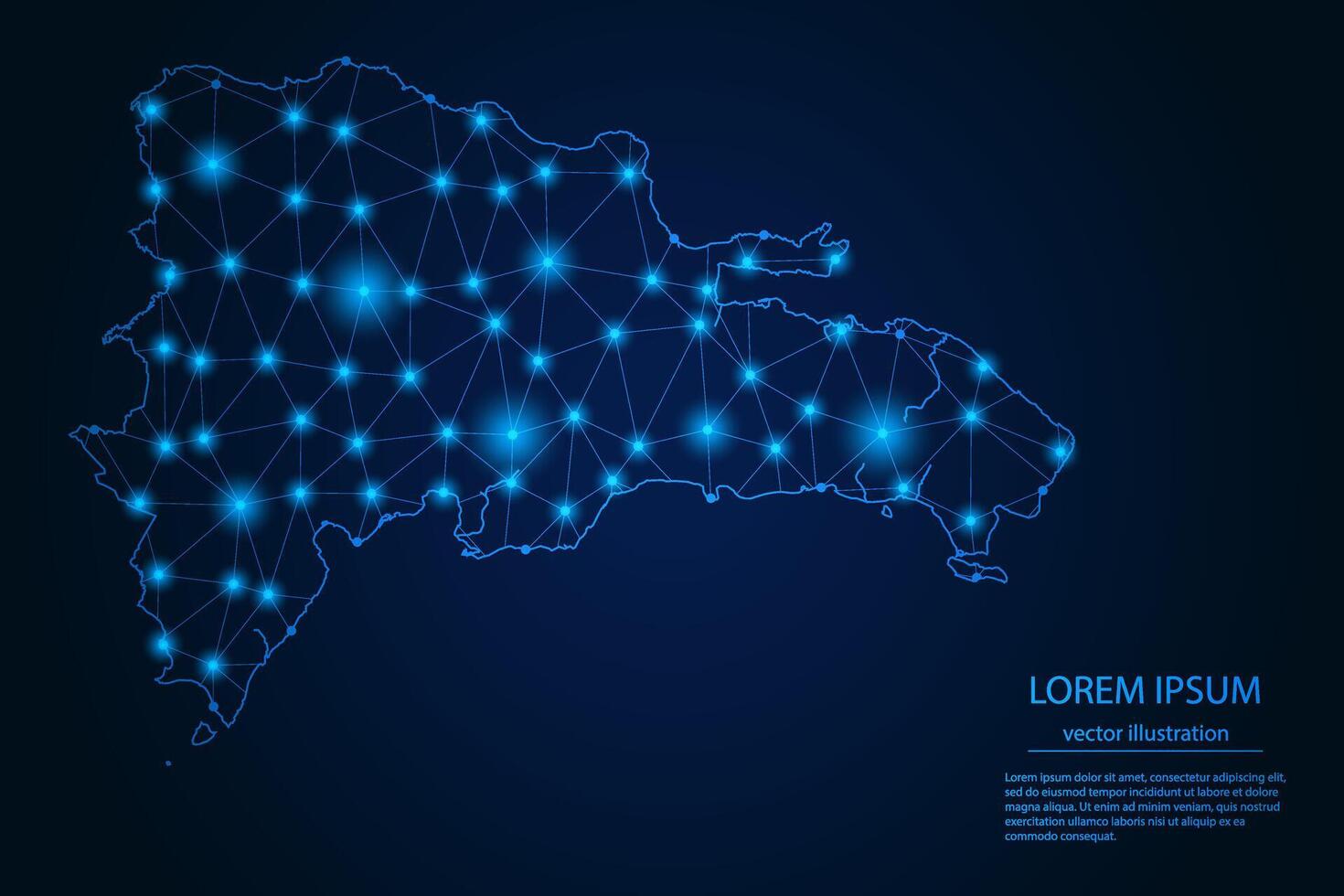Abstract image Dominican map - With Blue Glow Dots And Lines On Dark Gradient Background, 3D Mesh Polygon Network Connection. vector