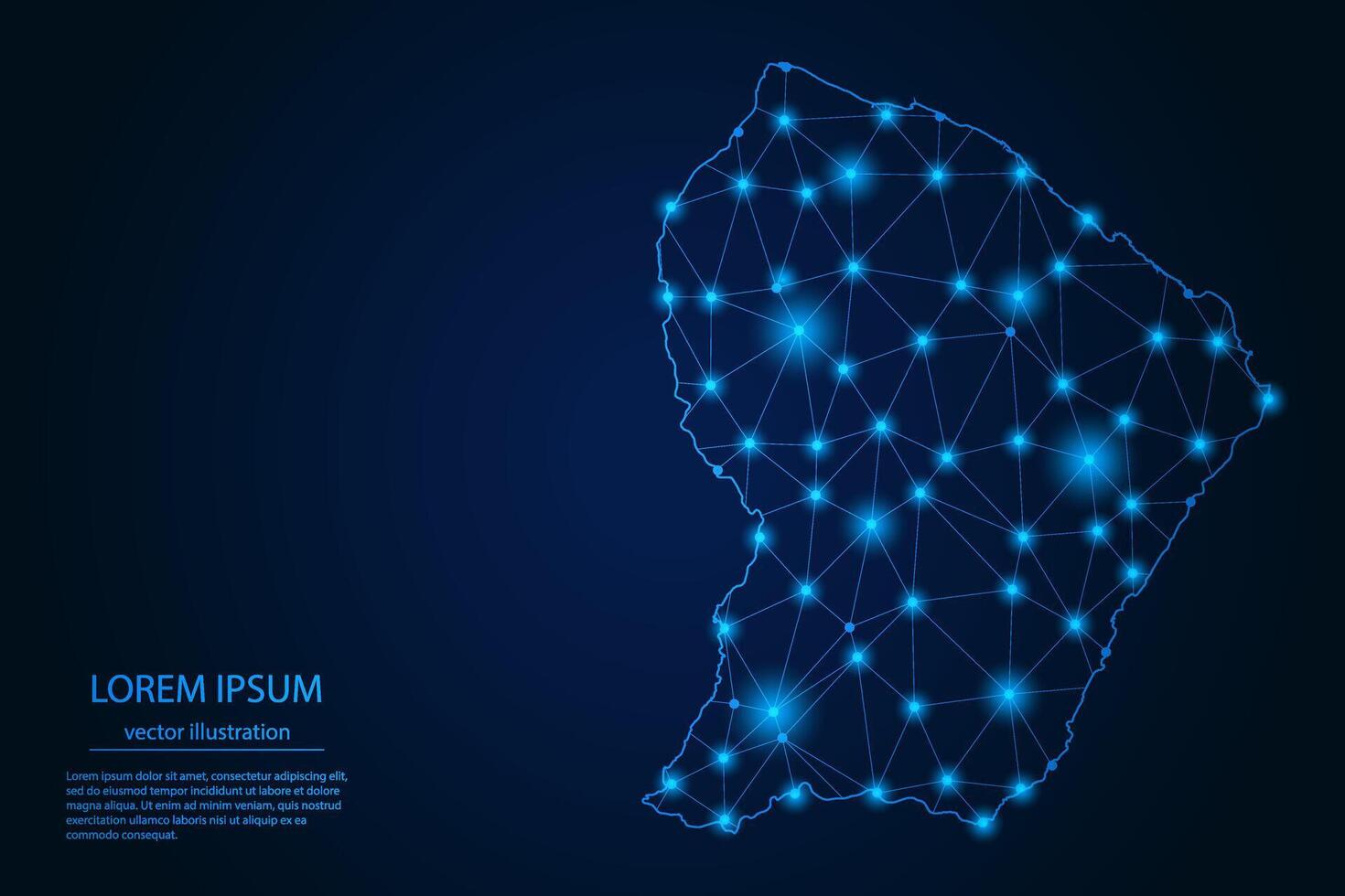 Abstract image French Guiana map - With Blue Glow Dots And Lines On Dark Gradient Background, 3D Mesh Polygon Network Connection. vector