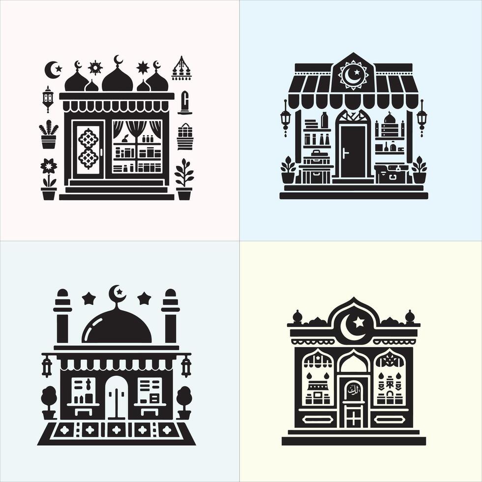 Stunning Islamic Shop Silhouette Design Illustrations for Your Creative Projects. vector