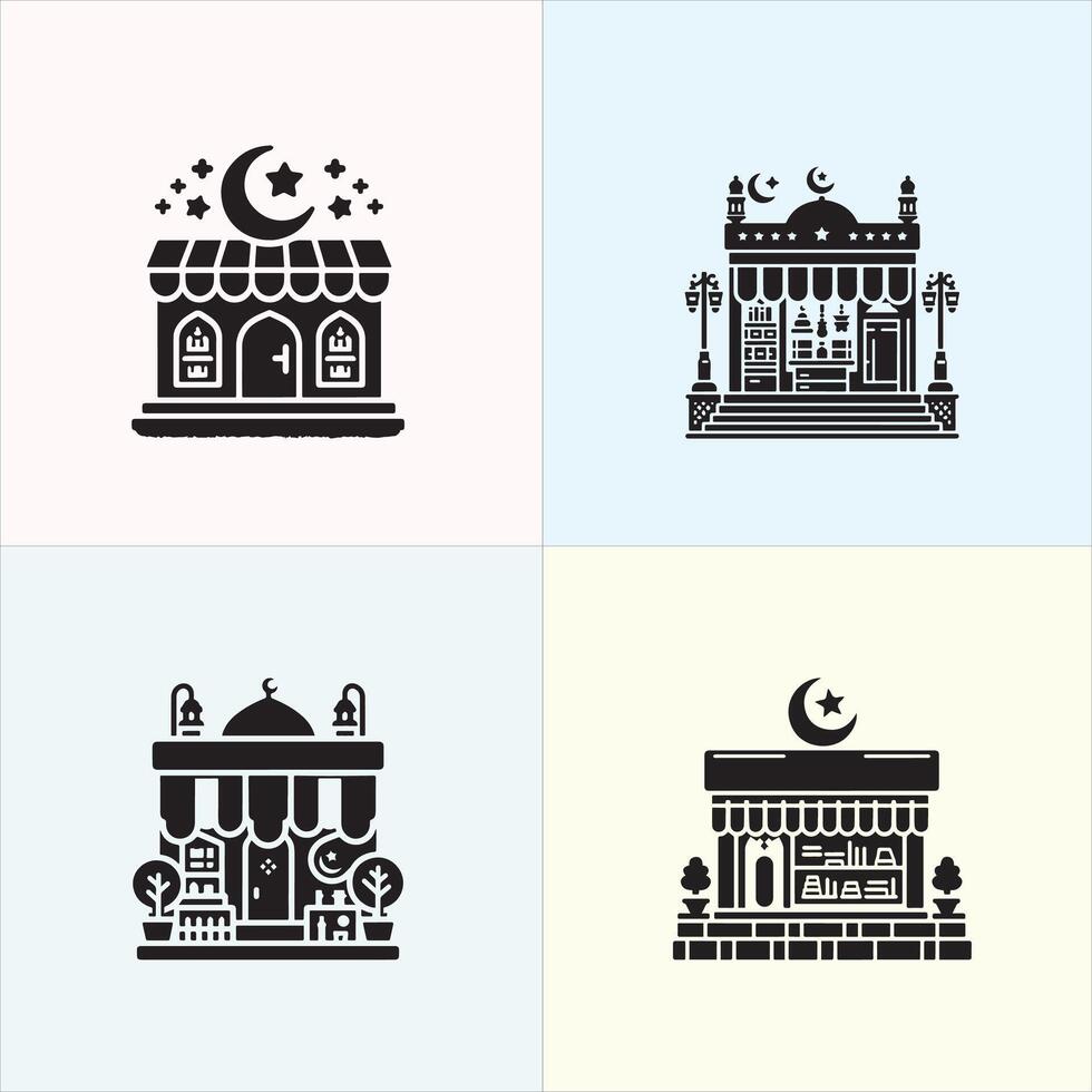 Stunning Islamic Shop Silhouette Design Illustrations for Your Creative Projects. vector