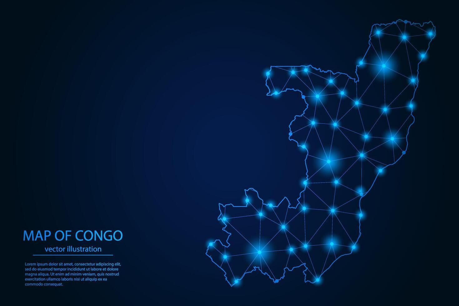 Abstract image Republic of the Congo map - With Blue Glow Dots And Lines On Dark Gradient Background, 3D Mesh Polygon Network Connection vector