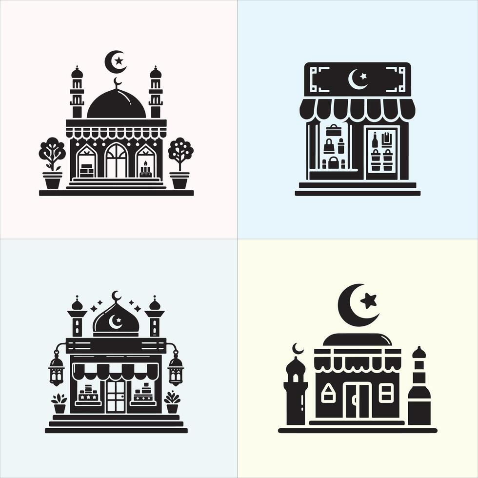 Stunning Islamic Shop Silhouette Design Illustrations for Your Creative Projects. vector