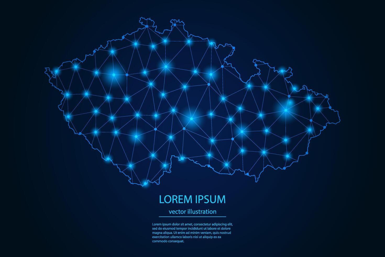 Abstract image Czech Republic map - With Blue Glow Dots And Lines On Dark Gradient Background, 3D Mesh Polygon Network Connection. vector