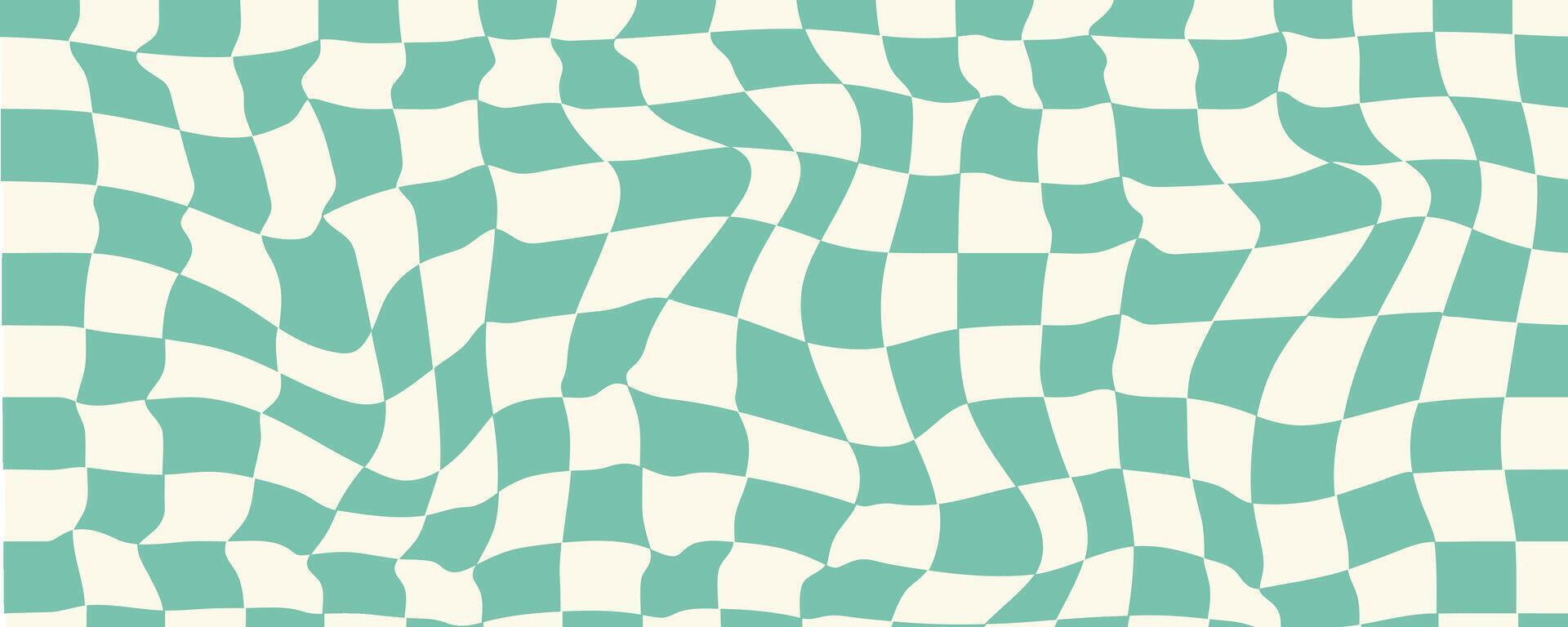 Pattern retro psychedelic checkerboard. Twisted and distorted trendy texture. Y2k aesthetic design. Groovy hippie background vector