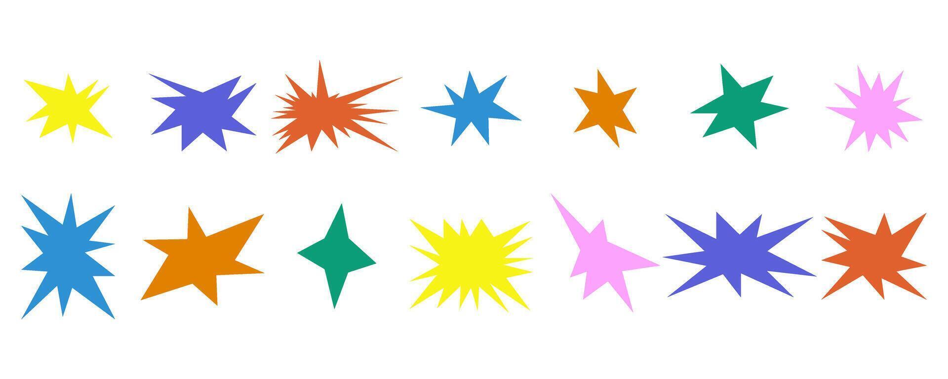 Set of trendy irregular stars and sparkles. Simple doodle abstract elements vector