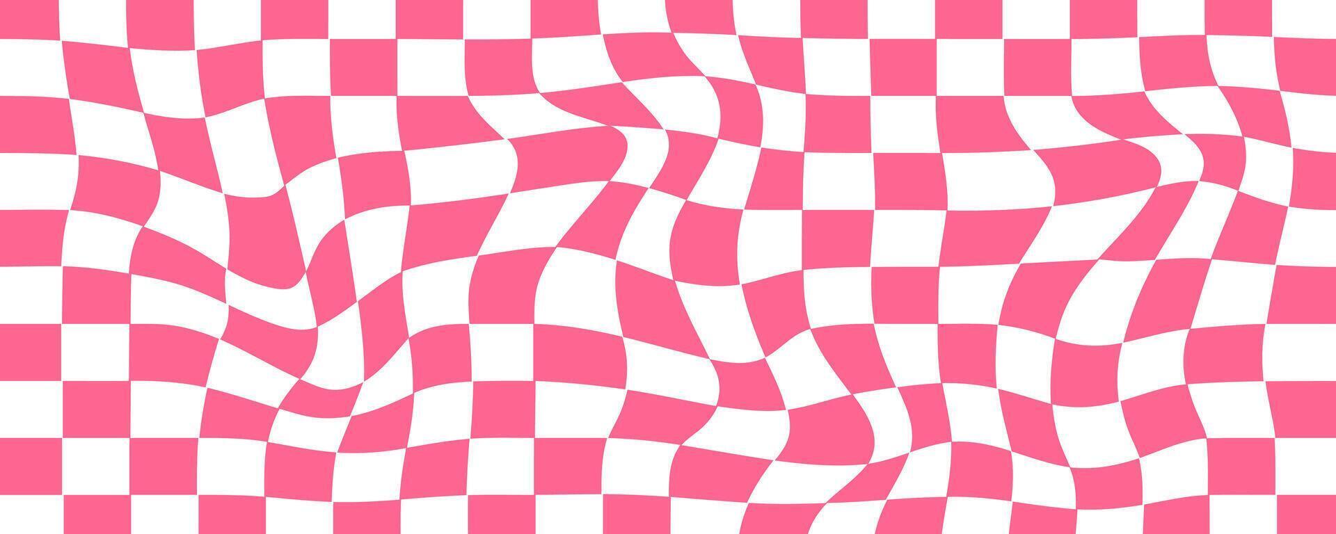 Pattern retro psychedelic checkerboard. Twisted and distorted trendy texture. Y2k aesthetic design. Groovy hippie background vector